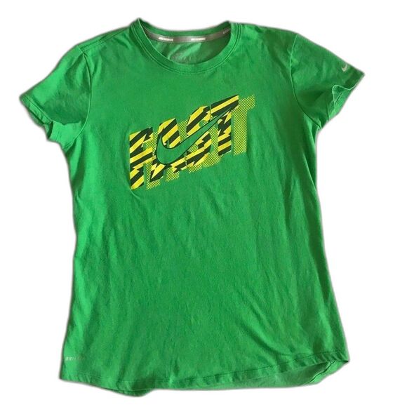 Nike Shirt Womens M Oregon Green Yellow Dri Fit FAST Spell Out Tee Swoosh Logo - Picture 1 of 11